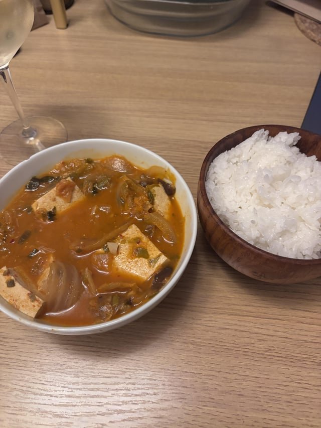 Kimchi jjigae and rice for a stormy night