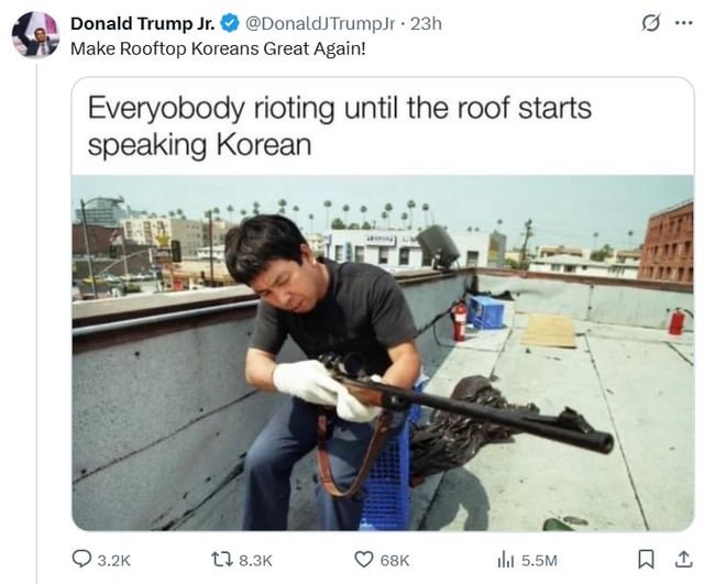 Trump’s eldest son invokes ‘Rooftop Koreans’ — LA Korean community responds: “Do not exploit our trauma”