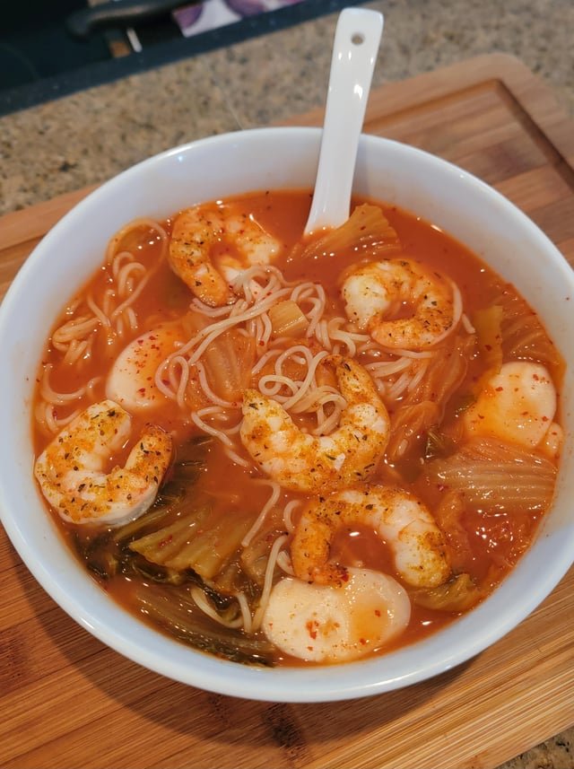 Homemade Kimchi Stew With Shrimp and Rice Cakes