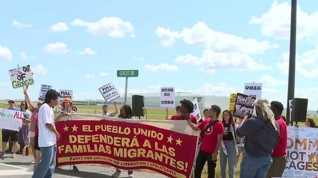 Protesters rally at Hyundai Megasite after ICE raid sparks outrage