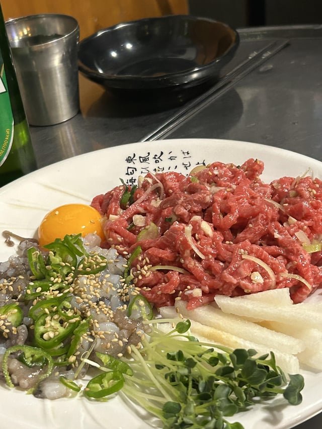 Have you tried this? It’s the raw beef and live octopus I had in Korea. It looks gross, but it’s really delicious!