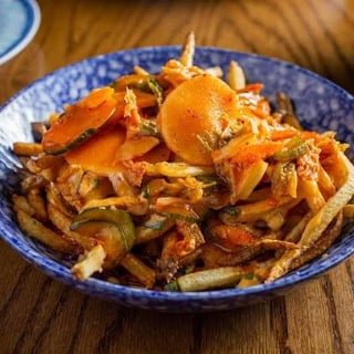 Kimchi Cheddar Cheese Fries