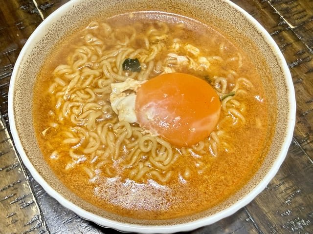 Spicy Korean instant ramen with egg