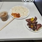 Simple breakfast with tofu, sweet potatoes, and kimchi