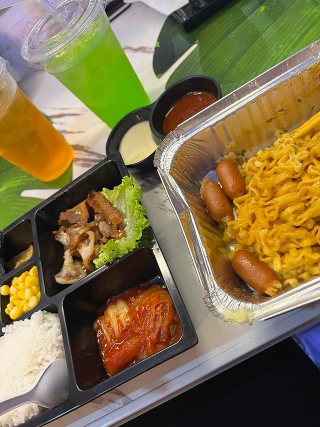 Noodles on the right, happiness everywhere