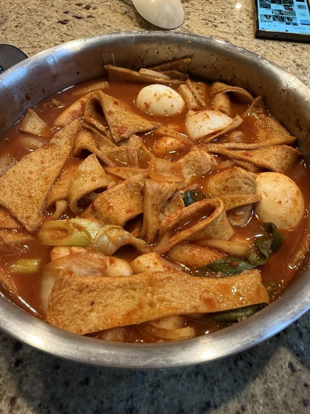 Homemade tteokbokki night — heavy on the fish cake and eggs 🔥