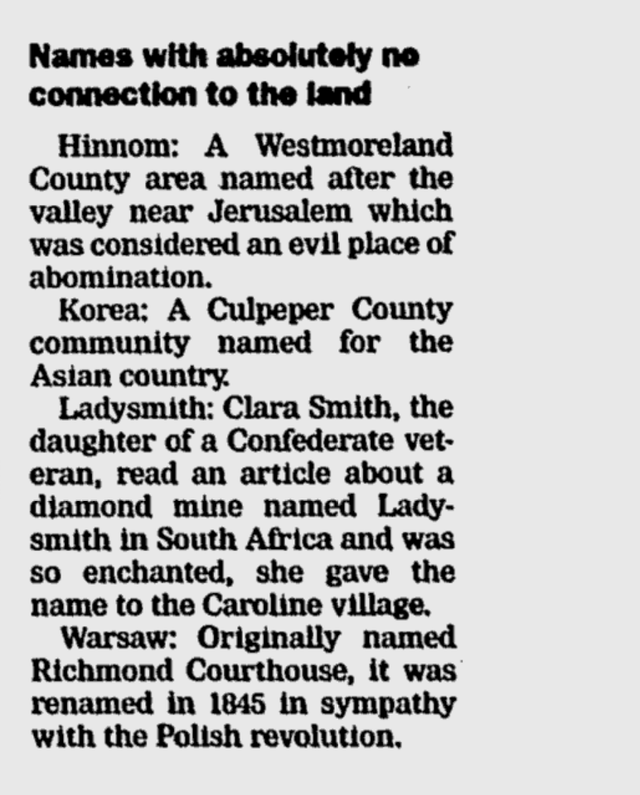 Names with absolutely no connection to the land