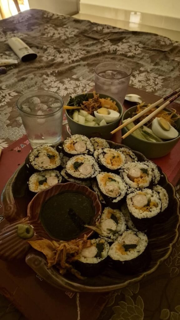 My wife prepared Gimbap and Bibimbap for dinner today.