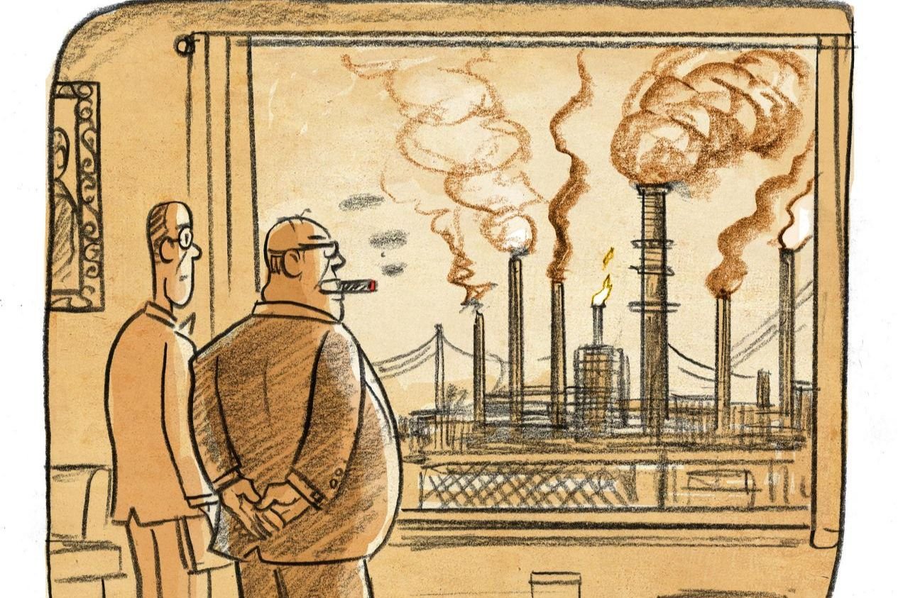 Businessmen overlook factory emissions